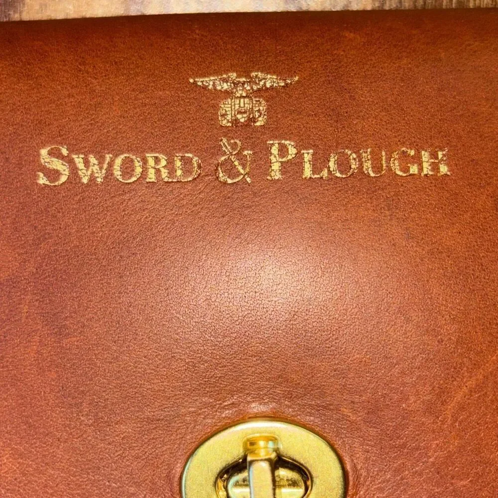Sword & Plough Women Gray Crossbody Bag Purse Gold Chain Brown Leather